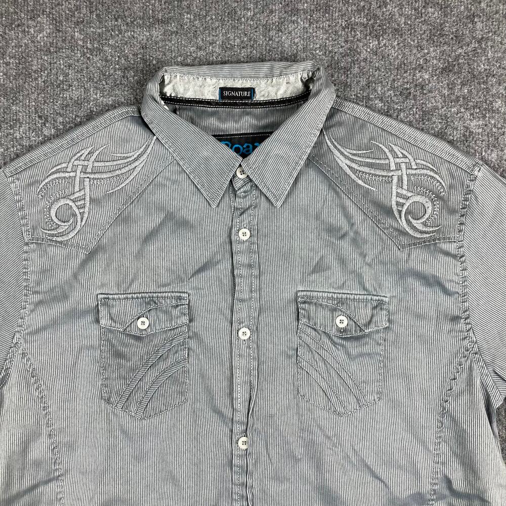 Roar Signature Button Shirt Mens XXL Gray Western Embroidered Short Sleeve